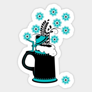 Black and Teal Beer Stein and Flowers Oktoberfest Sticker